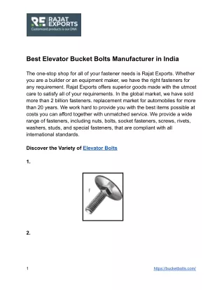 Top Elevator Bucket Bolts Manufacturer in India