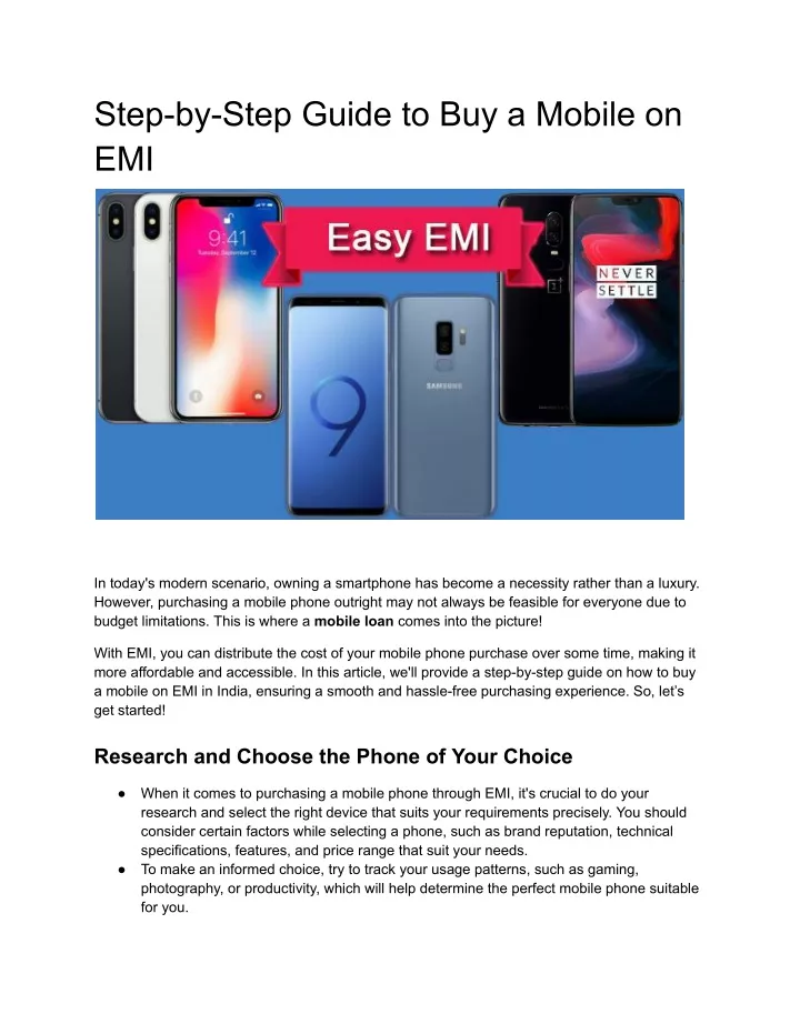 step by step guide to buy a mobile on emi