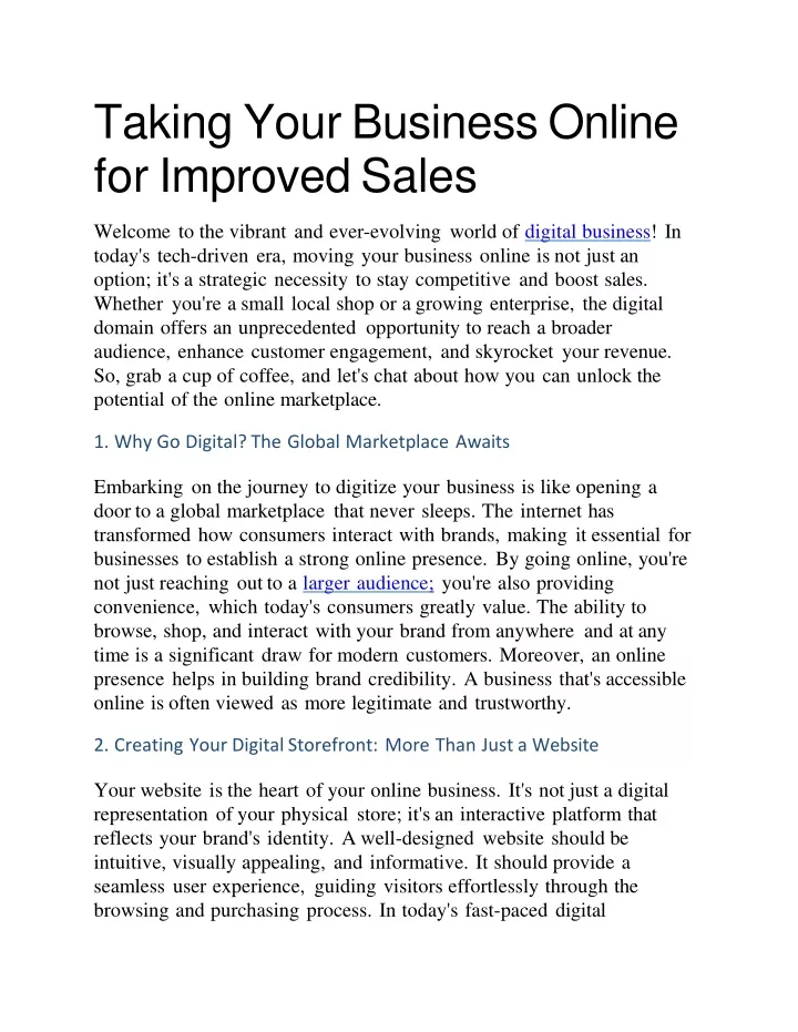 taking your business online for improved sales