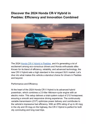 Discover the 2024 Honda CR-V Hybrid in Peebles