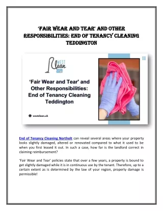 Fair Wear and Tear and Other Responsibilities End of Tenancy Cleaning Teddington