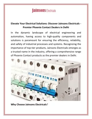 Elevate Your Electrical Solutions Discover Jainsons Electricals  Premier Phoenix Contact Dealers in Delhi