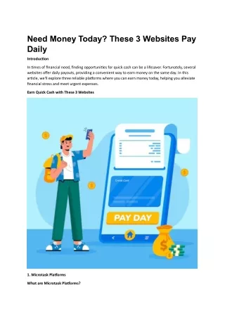 Need Money Today? These 3 Websites Pay Daily