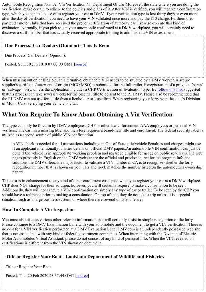 automobile recognition number vin verification