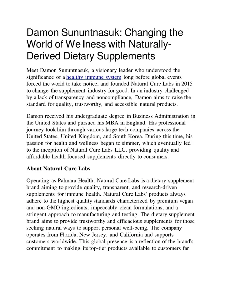 damon sununtnasuk changing the world of we l ness with naturally derived dietary supplements
