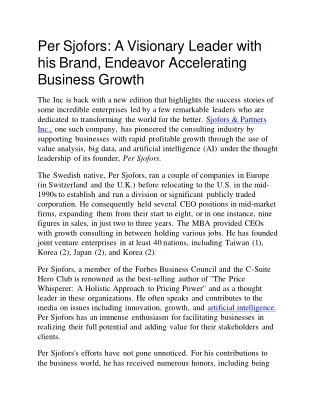 Per Sjofors: A Visionary Leader with his Brand, Endeavor Accelerating Business G