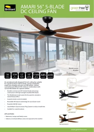 AMARI DC Ceiling Fan 5-Blade By Greenhse Technologies