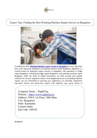 Expert Tips Finding the Best Washing Machine Repair Service in Bangalore