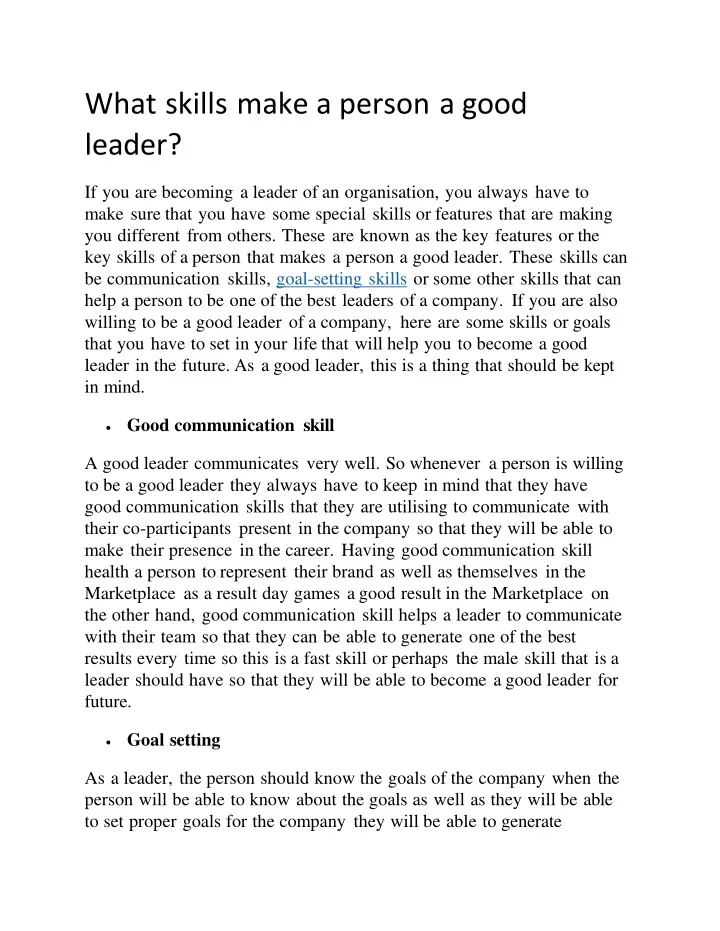 what skills make a person a good leader