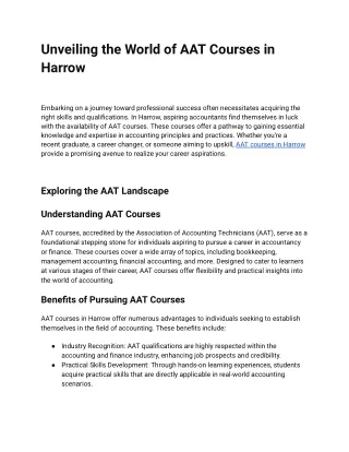 Unveiling the World of AAT Courses in Harrow