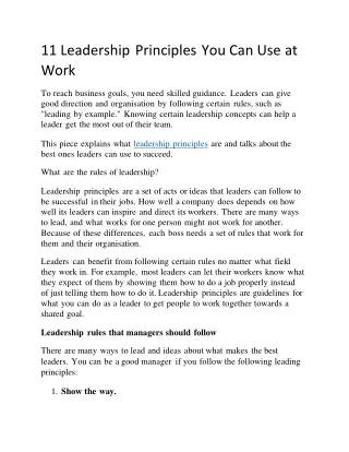 11 Leadership Principles You Can Use at Work