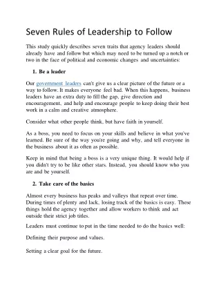 Seven Rules of Leadership to Follow