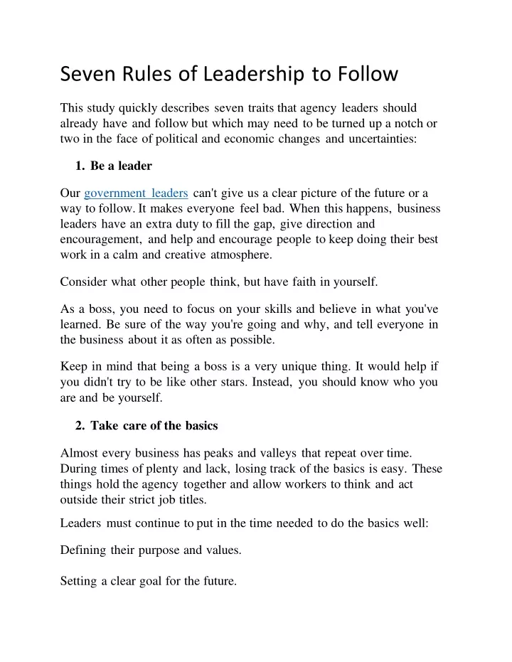 seven rules of leadership to follow