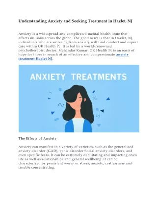 Anxiety Treatment Hazlet NJ
