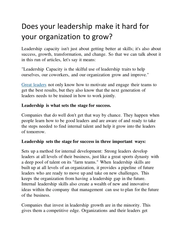 does your leadership make it hard for your organization to grow