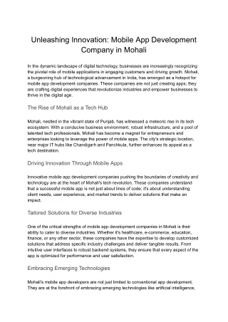 Great Mobile App Development Company in Mohali Expert Ways