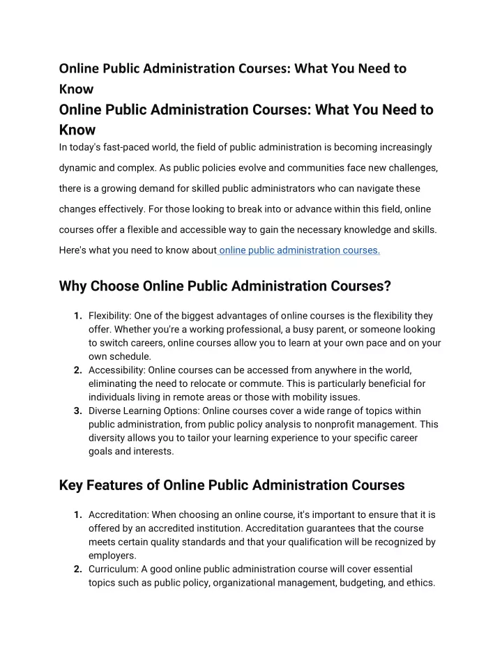 online public administration courses what