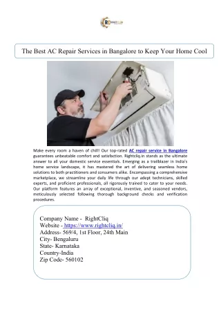 The Best AC Repair Services in Bangalore to Keep Your Home Cool
