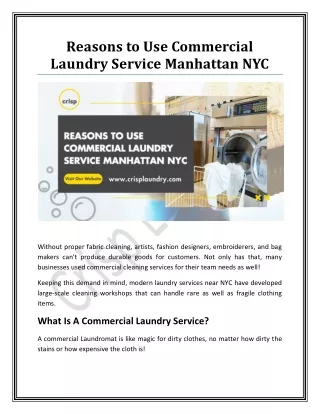 Reasons to Use Commercial Laundry Service Manhattan NYC