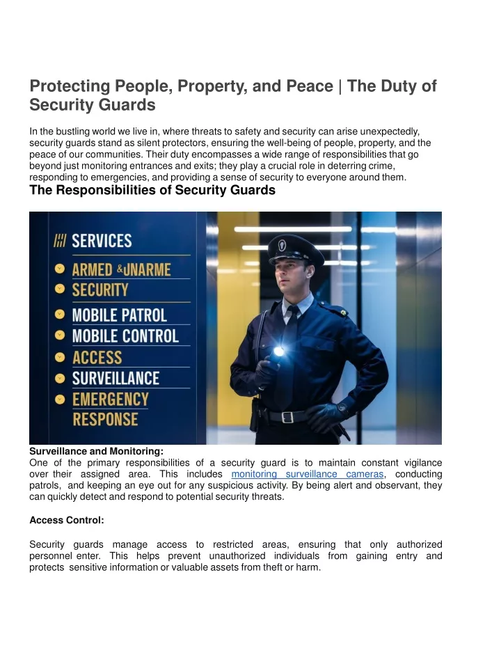 protecting people property and peace the duty