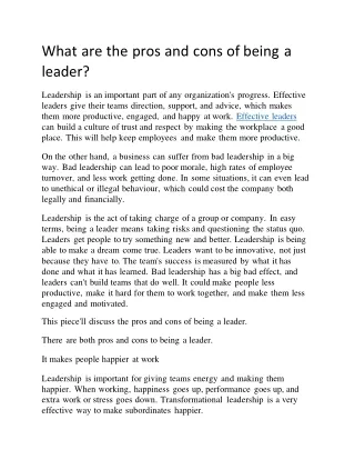 What are the pros and cons of being a leader