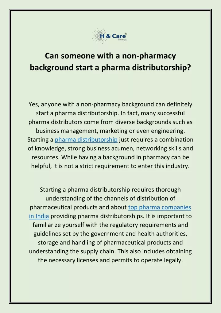 can someone with a non pharmacy background start