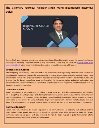 The Visionary Journey  Rajinder Singh Mann Ideamensch Interview Delve