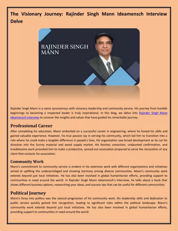 the visionary journey rajinder singh mann