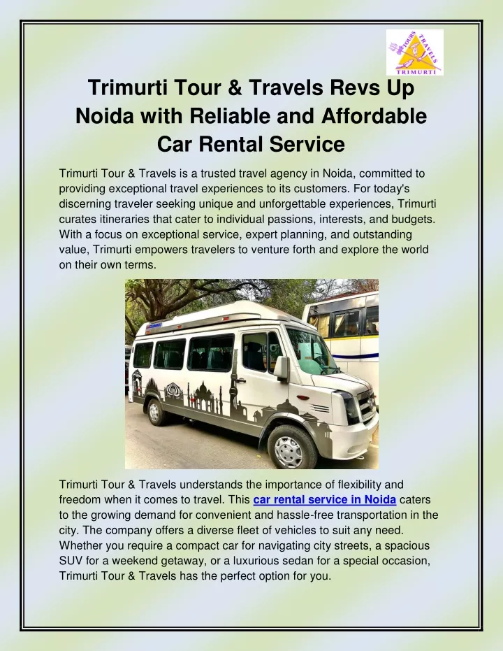 trimurti tour travels revs up noida with reliable