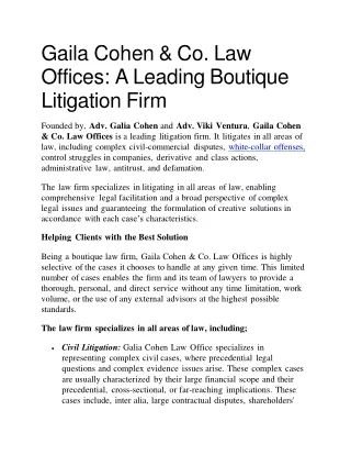 Gaila Cohen & Co. Law Offices: A Leading Boutique Litigation Firm