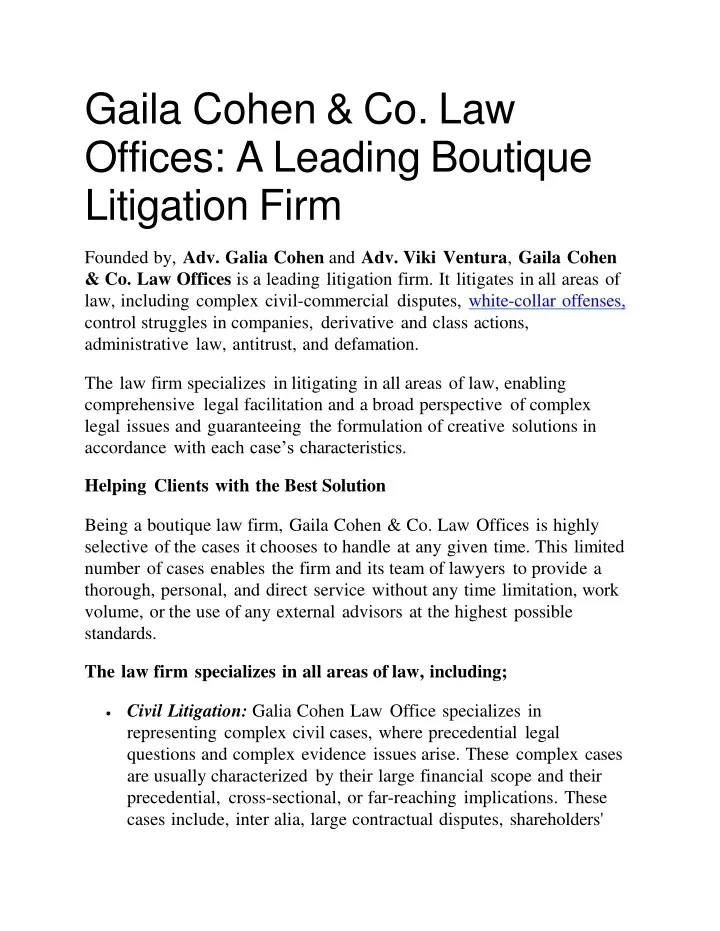 gaila cohen co law offices a leading boutique litigation firm