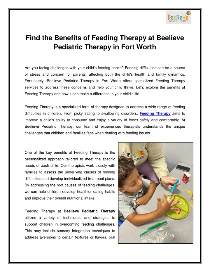 find the benefits of feeding therapy at beelieve