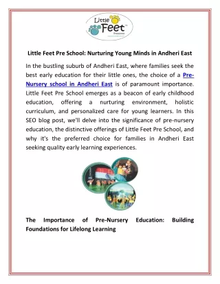 Little Feet Pre School  Nurturing Young Minds in Andheri East