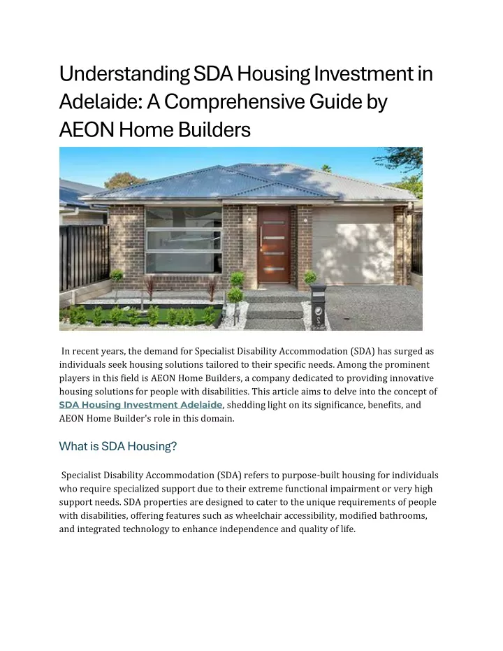 understanding sda housing investment in adelaide