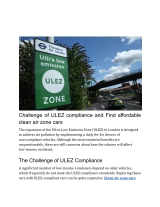 Challenge of ULEZ compliance and Find affordable clean air zone cars