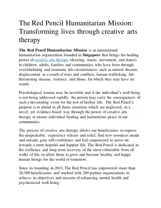 The Red Pencil Humanitarian Mission: Transforming lives through creative arts th
