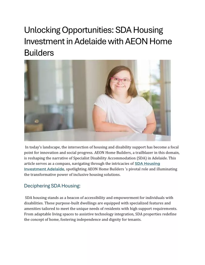 unlocking opportunities sda housing investment