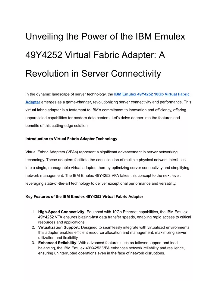 unveiling the power of the ibm emulex