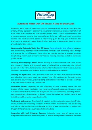 automatic water shut off valves a step by step