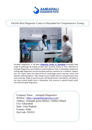 Find the Best Diagnostic Center in Ghaziabad for Comprehensive Testing