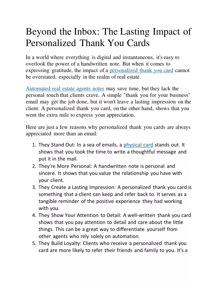 beyond the inbox the lasting impact of personalized thank you cards