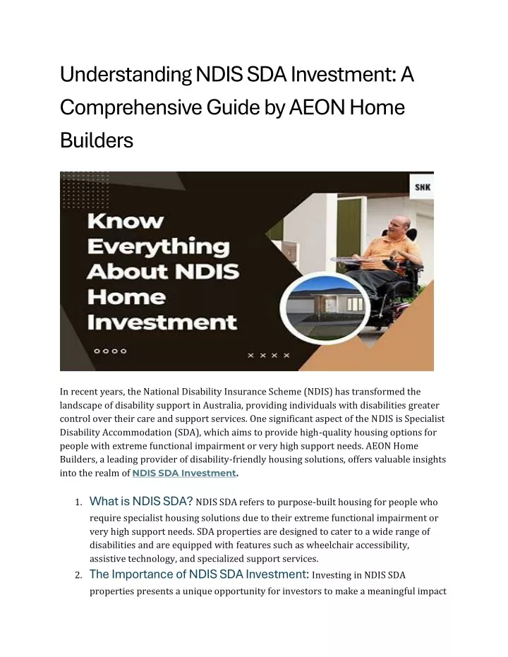 PPT - Understanding NDIS SDA Investment A Comprehensive Guide by AEON ...