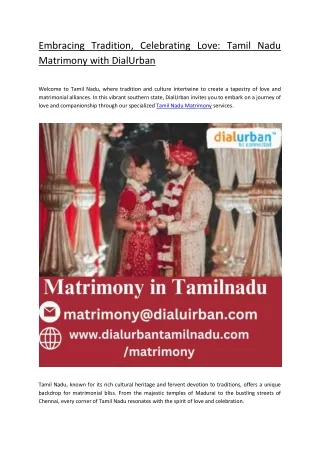 Matrimony & Marriage Bureau in Tamilnadu|Dialurban