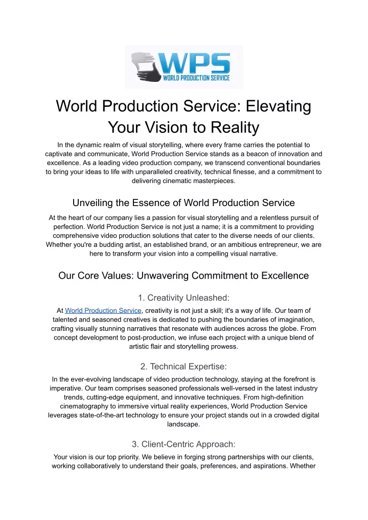 world production service elevating your vision