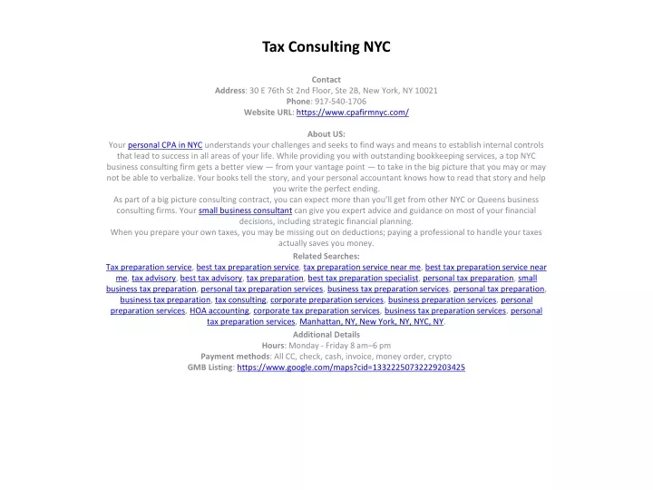 tax consulting nyc