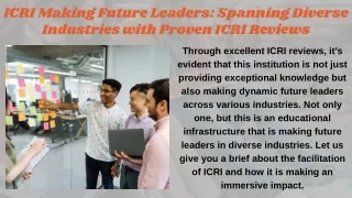 ICRI Making Future Leaders Spanning Diverse Industries with Proven ICRI Reviews