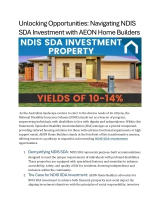 Unlocking Opportunities Navigating NDIS SDA Investment with AEON Home Builders