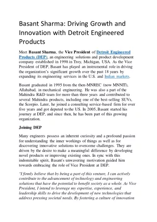 Basant Sharma: Driving Growth and Innovation with Detroit Engineered Products