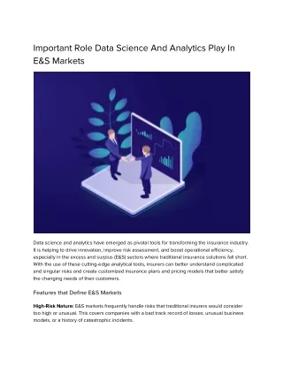 Important Role Data Science And Analytics Play In E&S Markets