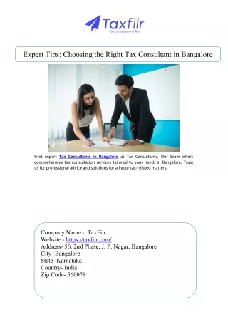 Expert Tips Choosing the Right Tax Consultant in Bangalore